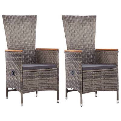 Outdoor Chairs 2 pcs with Cushions Poly Rattan Grey