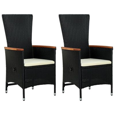 Outdoor Chairs 2 pcs with Cushions Poly Rattan Black