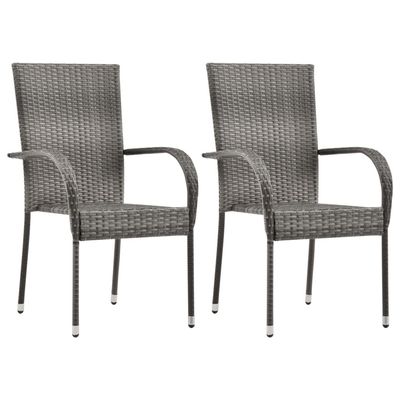 Stackable Outdoor Chairs 2 pcs Grey Poly Rattan