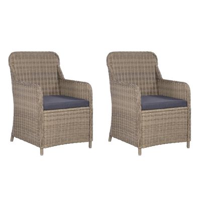 Outdoor Chairs with Cushions 2 pcs Poly Rattan Brown