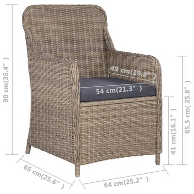 Outdoor Chairs with Cushions 2 pcs Poly Rattan Brown