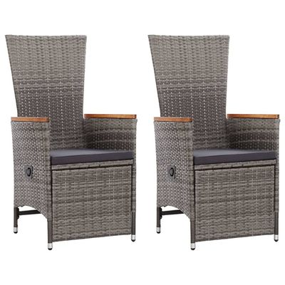 Reclining Garden Chairs 2 pcs with Cushions Poly Rattan Grey