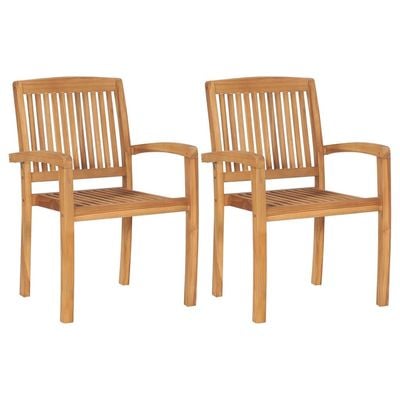 Garden Chairs 2 pcs with Black Cushions Solid Teak Wood