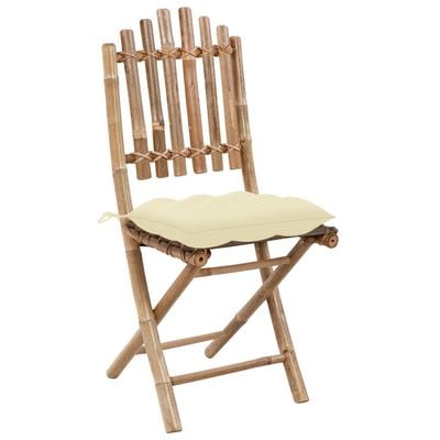 Folding Garden Chairs 2 pcs with Cushions Bamboo