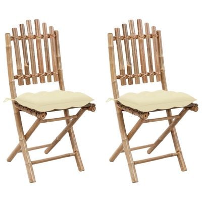 Folding Garden Chairs 2 pcs with Cushions Bamboo