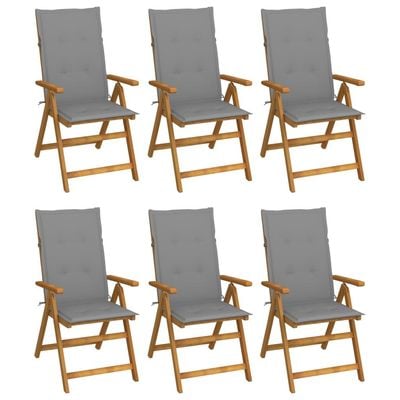 Folding Garden Chairs 6 pcs with Cushions Solid Acacia Wood