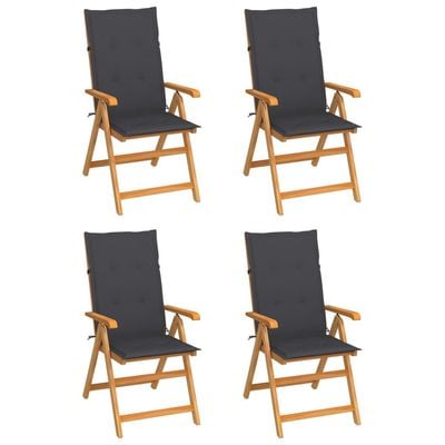 Garden Chairs 4 pcs with Anthracite Cushions Solid Teak Wood