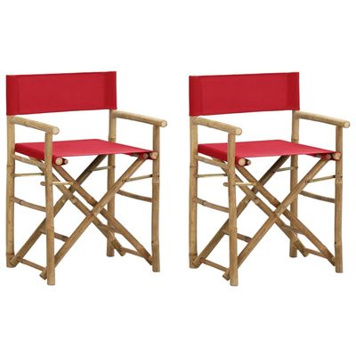 Folding Director's Chairs 2 pcs Red Bamboo and Fabric