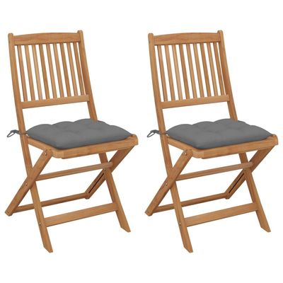 Folding Garden Chairs 2 pcs with Cushions Solid Acacia Wood