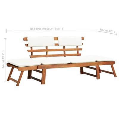 Garden Bench with Cushions 2-in-1 190 cm Solid Acacia Wood