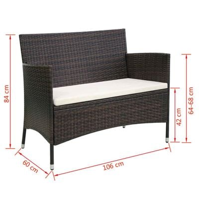 Garden Bench 106 cm Poly Rattan Brown