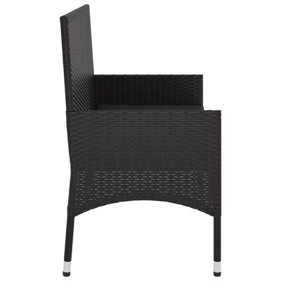 2-Seater Garden Bench with Cushions Black Poly Rattan