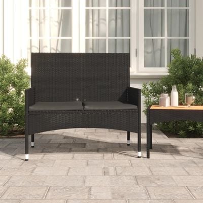 2-Seater Garden Bench with Cushions Black Poly Rattan