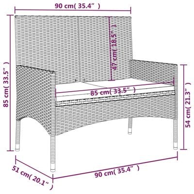 2-Seater Garden Bench with Cushions Black Poly Rattan