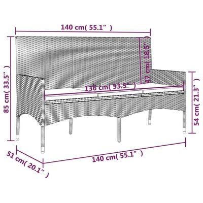 3-Seater Garden Bench with Cushions Black Poly Rattan