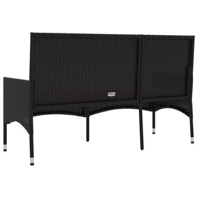 3-Seater Garden Bench with Cushions Black Poly Rattan