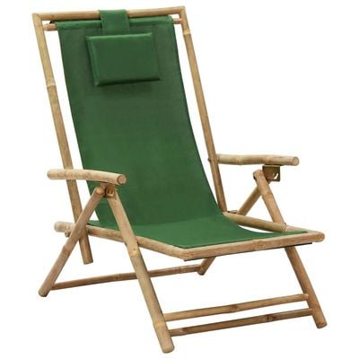 Reclining Relaxing Chair Green Bamboo and Fabric