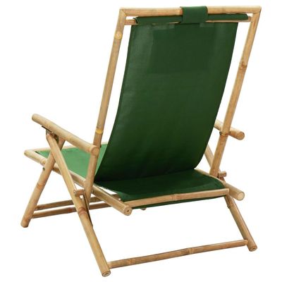 Reclining Relaxing Chair Green Bamboo and Fabric