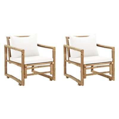 Garden Chairs 2 pcs with Cushions and Pillows Bamboo