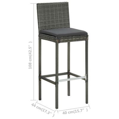 Garden Bar Stools with Cushions 4 pcs Grey Poly Rattan