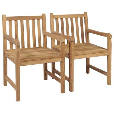 Garden Chairs 2 pcs with Green Cushions Solid Teak Wood