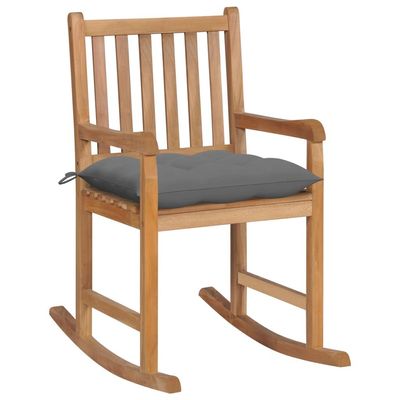 Rocking Chair with Grey Cushion Solid Teak Wood