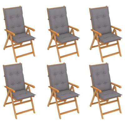 Garden Chairs 6 pcs with Grey Cushions Solid Teak Wood