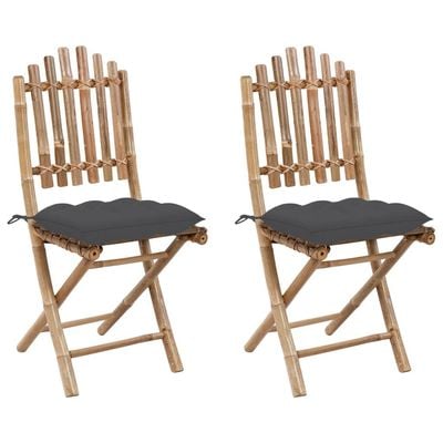 Folding Garden Chairs 2 pcs with Cushions Bamboo