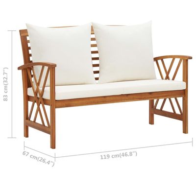 Garden Bench with Cushions 119 cm Solid Acacia Wood