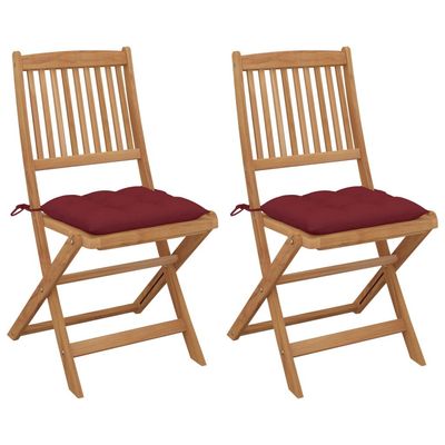 Folding Garden Chairs 2 pcs with Cushions Solid Acacia Wood (313321+314887)