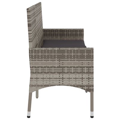 3-Seater Garden Bench with Cushions Grey Poly Rattan