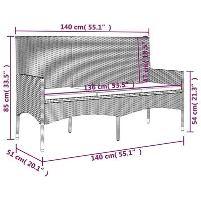 3-Seater Garden Bench with Cushions Grey Poly Rattan