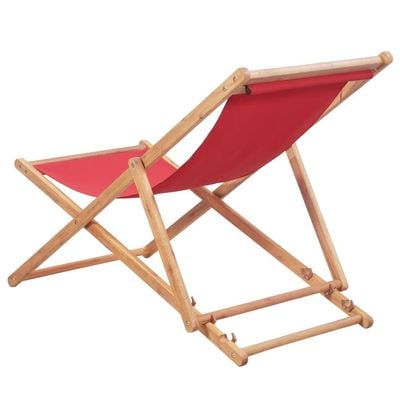 Folding Beach Chair Fabric and Wooden Frame Red