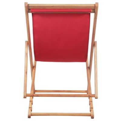 Folding Beach Chair Fabric and Wooden Frame Red