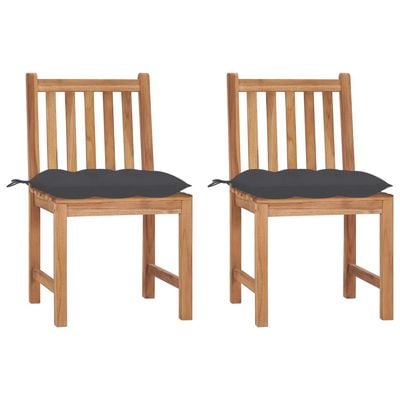 Garden Chairs 2 pcs with Cushions Solid Teak Wood