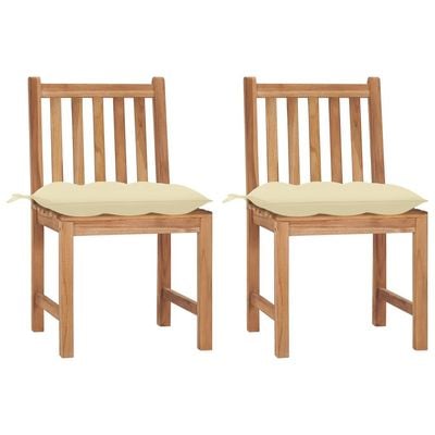 Garden Chairs 2 pcs with Cushions Solid Teak Wood