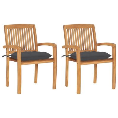 Garden Chairs 2 pcs with Anthracite Cushions Solid Teak Wood