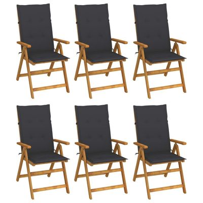 Folding Garden Chairs 6 pcs with Cushions Solid Acacia Wood