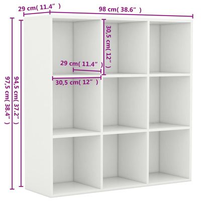 Book Cabinet White 98x30x98 cm Engineered Wood