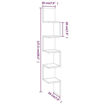 Wall Corner Shelf Grey Sonoma 20x20x127.5 cm Engineered Wood