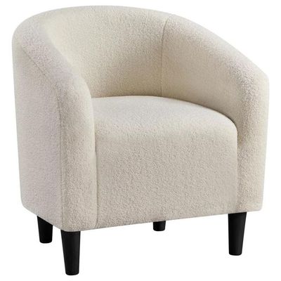 Wooden Twist Boucle Fabric Lounge Chair Beige