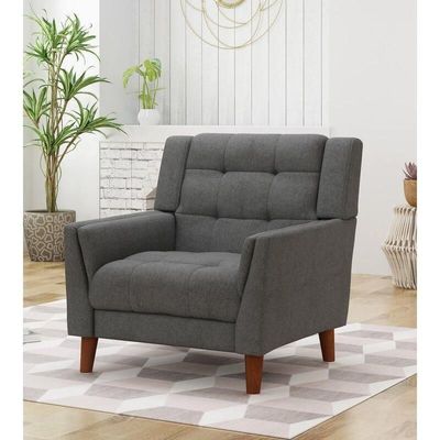 Wooden Twist Tedious Tufted Design Teak Wood & Molfino Upholstery Armchair for Living Room