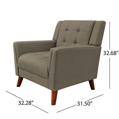 Tedious Tufted Design Teak Wood & Molfino Upholstery Armchair for Living Room