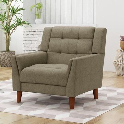 Wooden Twist Tedious Tufted Design Teak Wood & Molfino Upholstery Armchair for Living Room