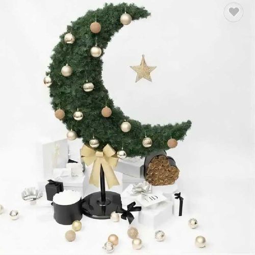 Ramadan Crescent Moon Tree Green Color 180cm with 100 string Lights Battery Operated, 16 Balls, Star & Bow