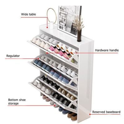 Shoe Cabinet Double Layer 100 cm + White