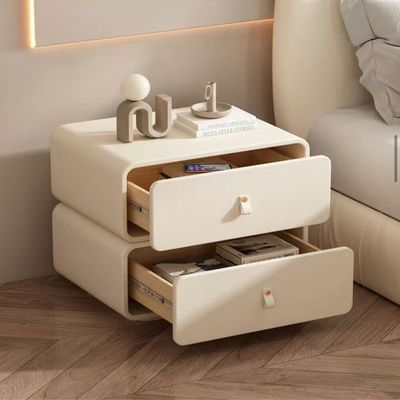 Leather Nightstand Bedside Table + Off White