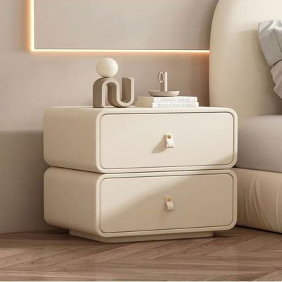 Leather Nightstand Bedside Table + Off White