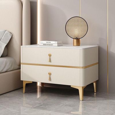 Bedside Table Solid Wood with Iron Metal Legs 50H x 60W x 40D cm.