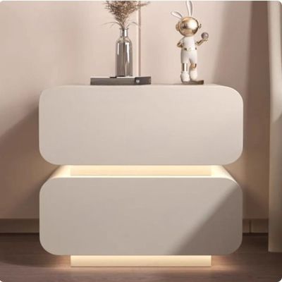 Bedside Table with Smart LED Light + White